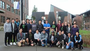 Photo of the 2020 team in front of Bothell's W